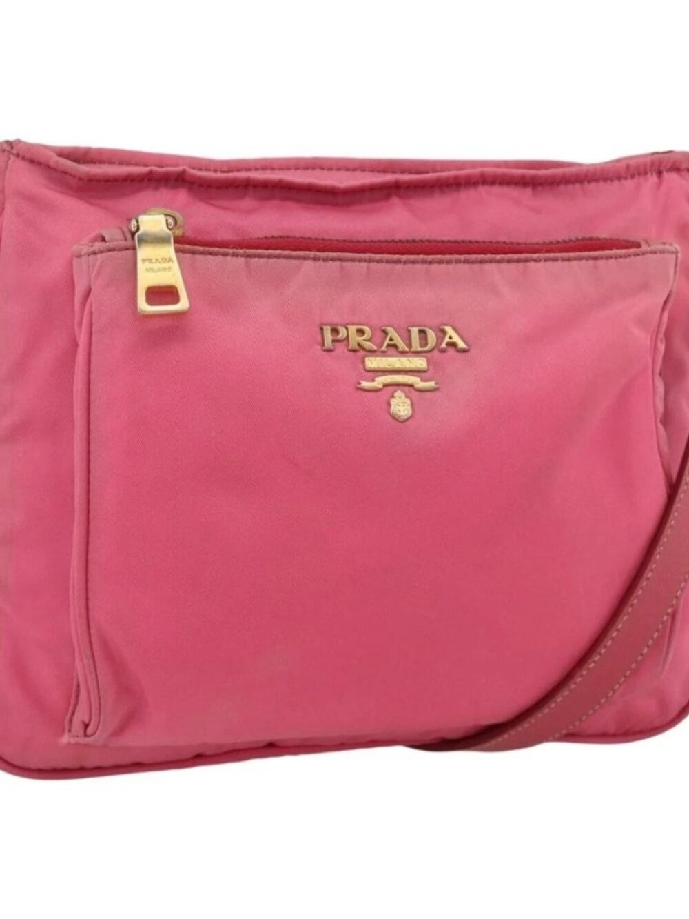 PRADA Shoulder Bag Nylon Pink Gold Auth YKZ524